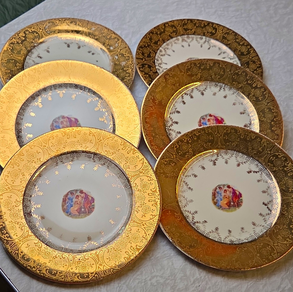 6-Piece 6" Porcelain Round Dinner Plate Set White 22k Gold Floral Finish